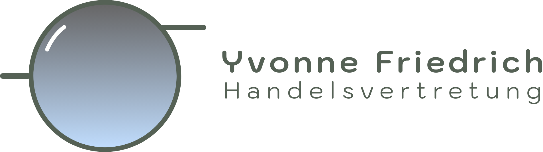 Eyewear-Logo in Oliv mit stilisiertem Brillenglas und Schriftzug „Yvonne Friedrich – Handelsvertretung“ auf transparentem Hintergrund