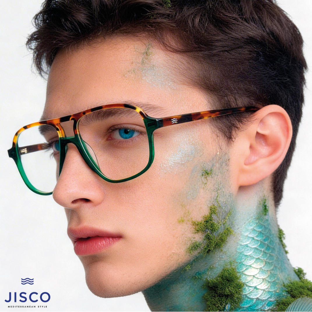 Herrenbrille von JISCO Eyewear in Grün und Havanna mit mediterraner Designinspiration und markanter Farbgestaltung
